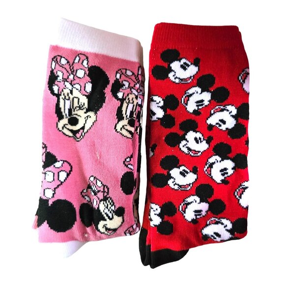 Disney Mickey & Minnie Mouse Ankle Socks 2-Pack Red & Pink. - Picture 2 of 4